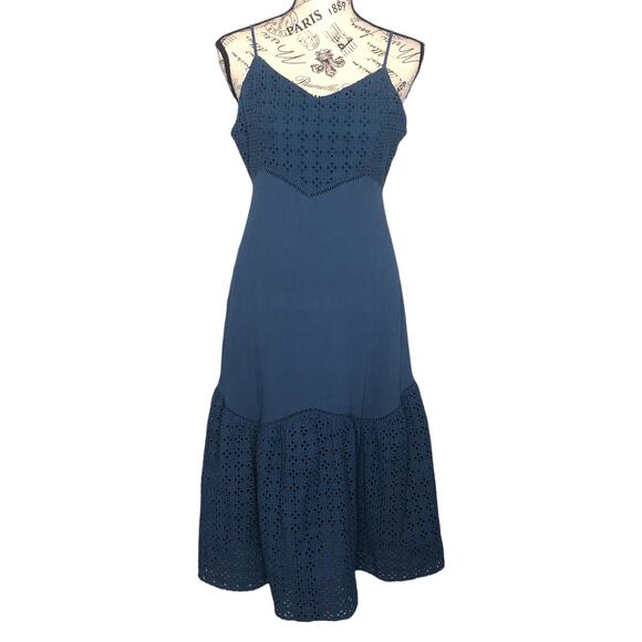 Miami LARGE Adjustable Spaghetti Strap Eyelet Crochet Detail Midi Sundress - Picture 1 of 14